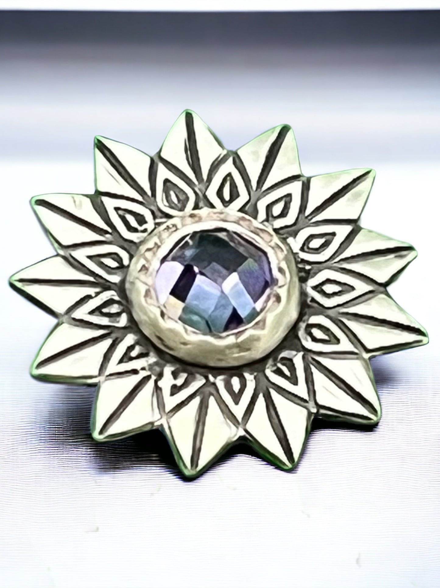 Sun Star with large Purple CZ Cabochon sterling Silver Pendant