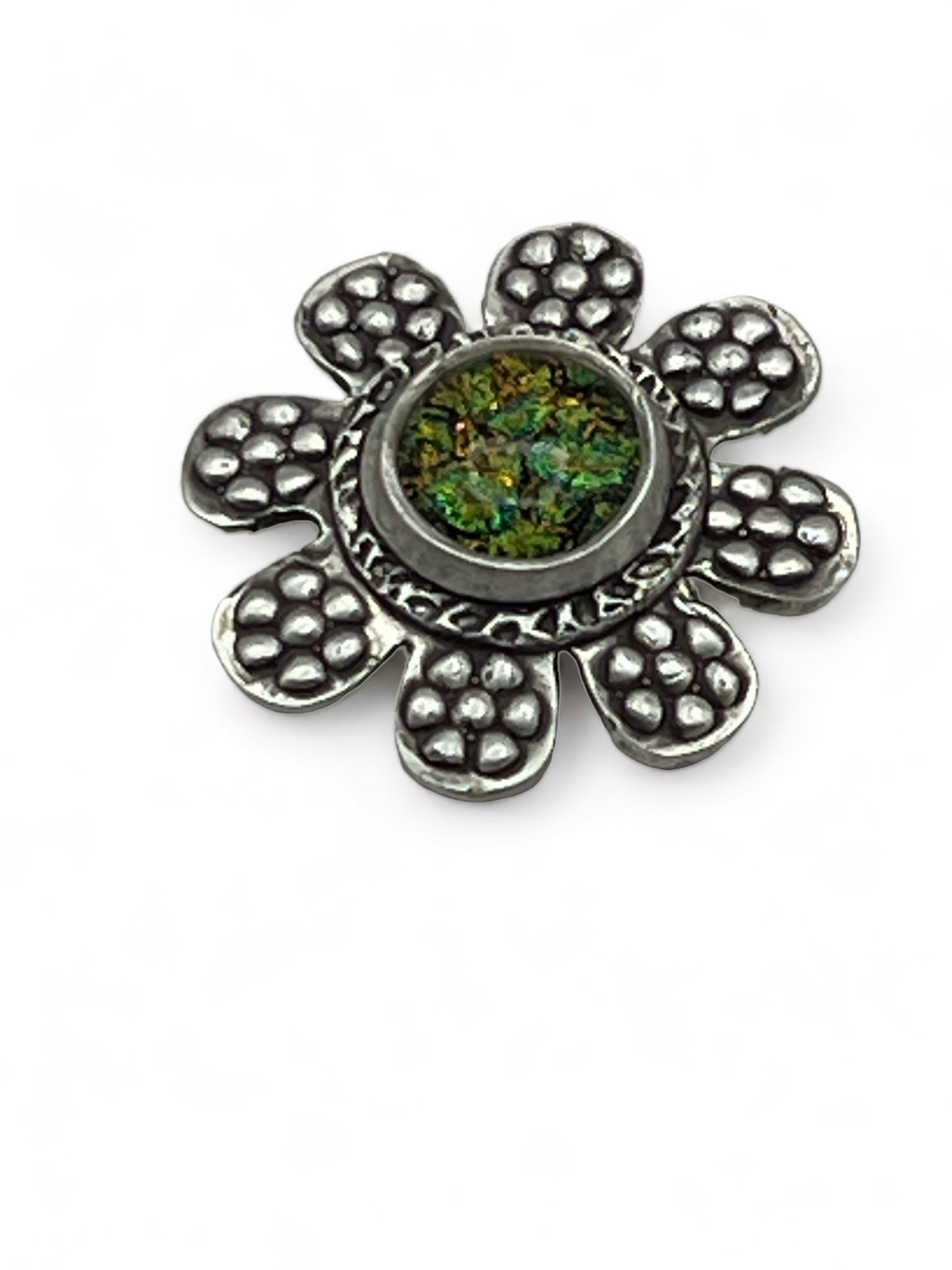 Daisy Cut-Out with Large Cabochon Oxidized .999 Fine Silver Pendant