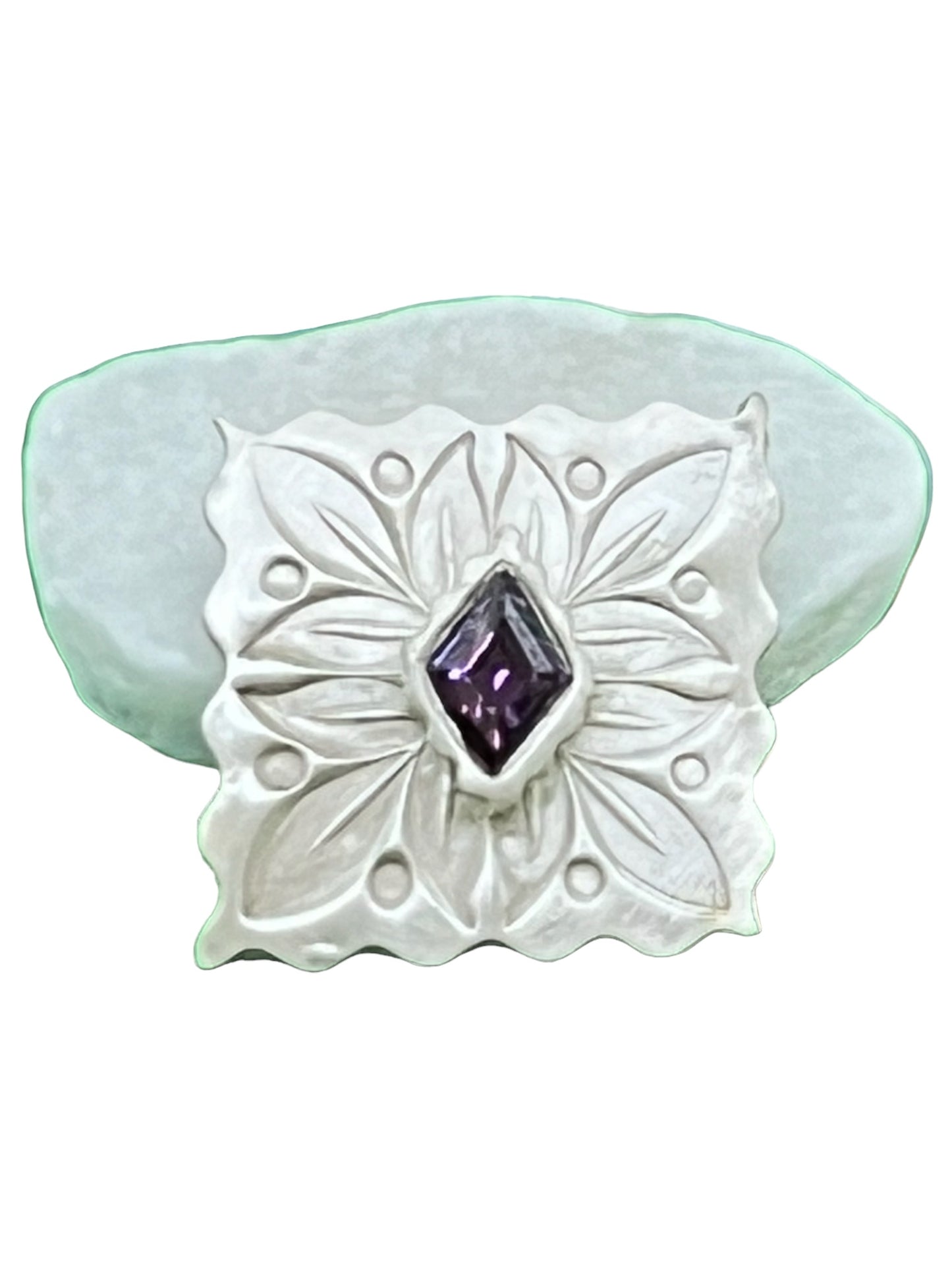 Princess Flower with Diamond Shaped Amethyst CZ .9999 Fine Silver Pendant