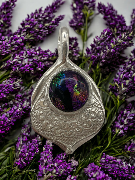 Basket with Large Cabochon .999 Fine Silver Pendant