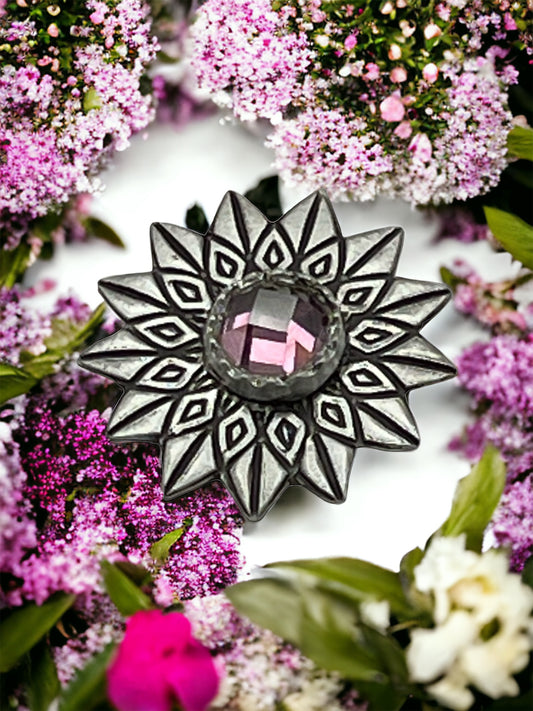 Sun Star with large Pink CZ Cabochon Sterling Silver Pendant