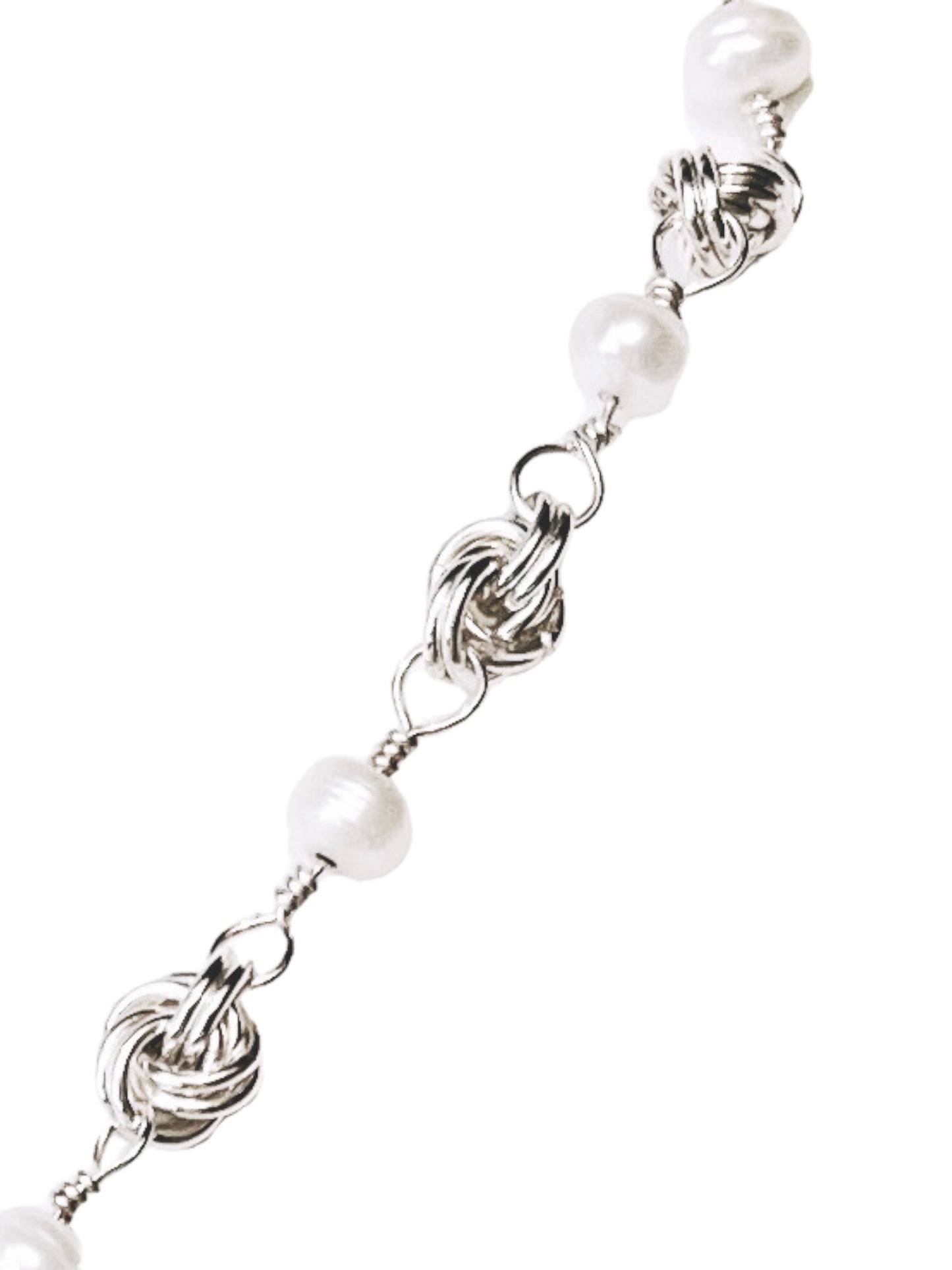Freshwater Pearl Necklace with Sterling Silver Love Knots
