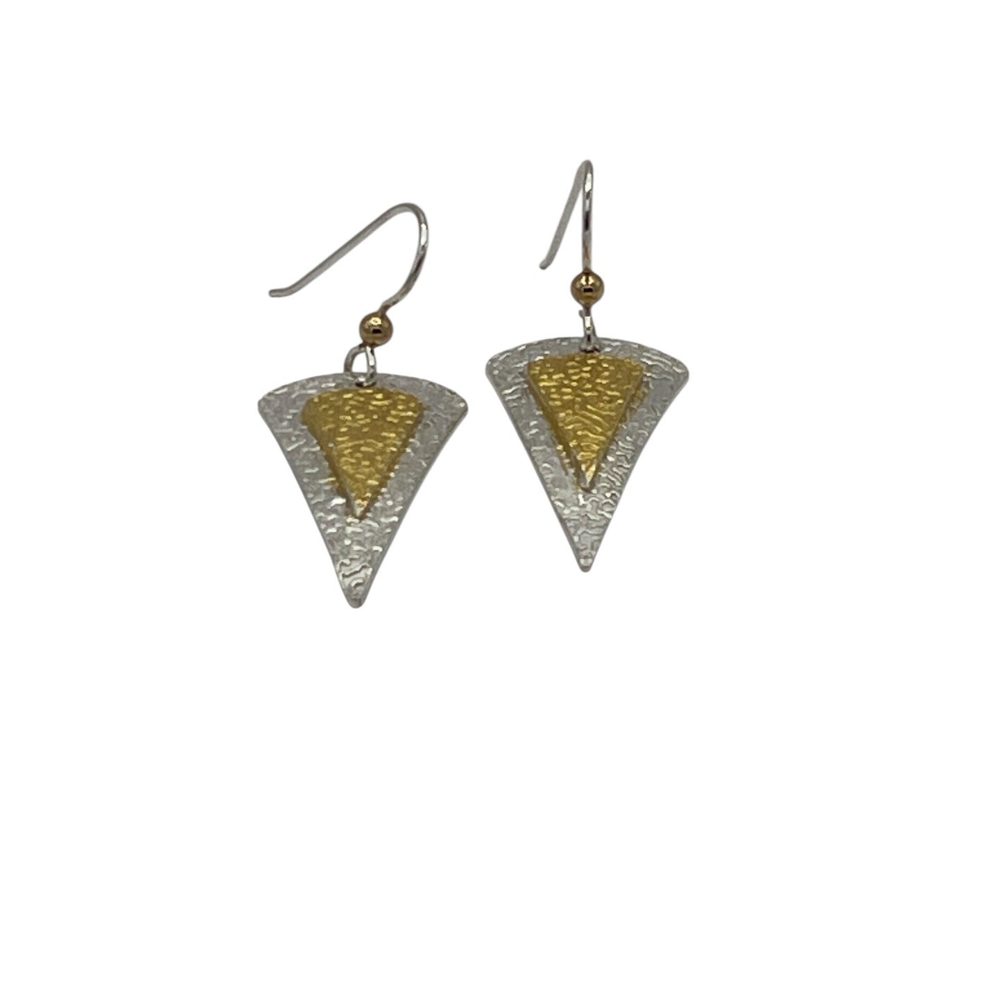 Cone Shaped Double Drop .999 Fine Silver and 23.5k Gold Earrings