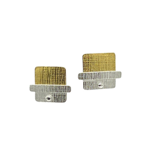 Square with Stripe .999 Fine Silver and 23.5k Gold Earrings