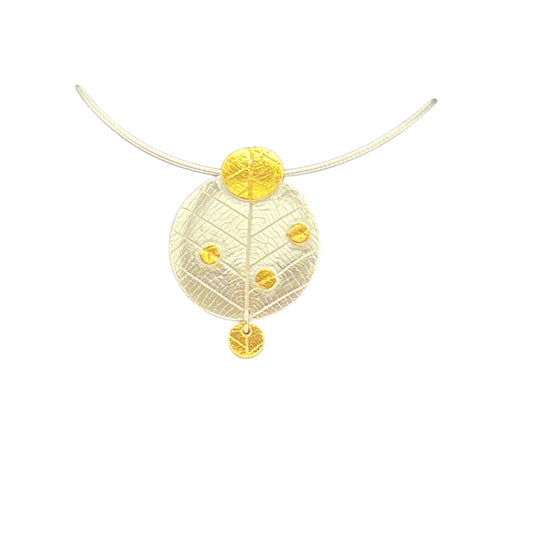 Circular Leaf Pendant .999 Fine Silver and 23.5k Gold Pendant