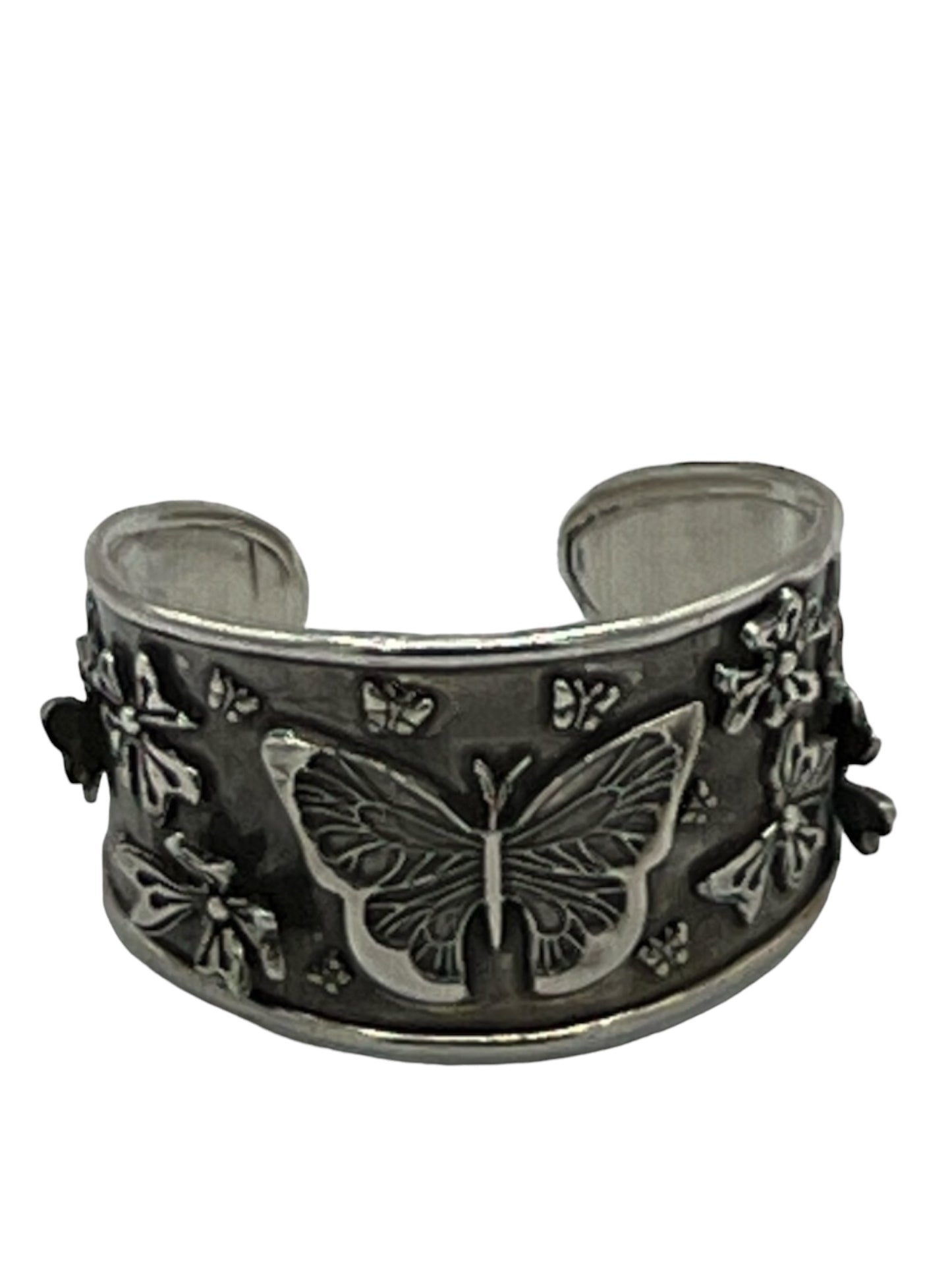 Butterfly and Flower Sterling Silver Cuff